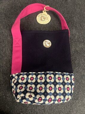 Spartina 449 double wine caddy Navy and Pink Canvas bag with Floral Trim